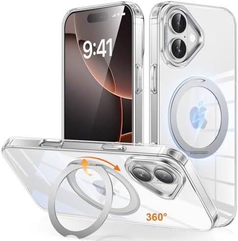 （07:30時点） iPhone 16 用 ケース Magsafe対応 ワイヤレス充電 360°回転スタンド 縦横両対応 Gunwon スマホケース iphone16 用 米軍規格 耐衝撃 半透明 マット感 マグセーフ 防指紋 リング マグネット搭載 アイフォン16 用 カバー「クリア」