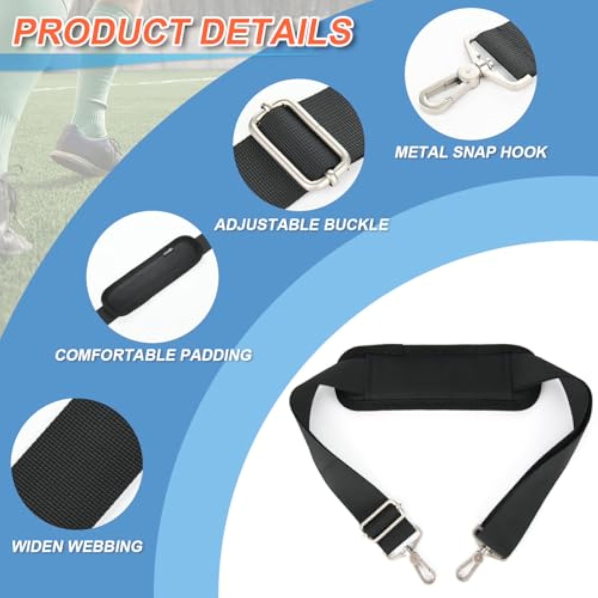 Adjustable Padded Shoulder Strap for Travel Bags, Black