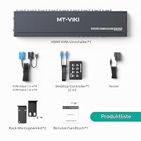 MT-VIKI VGA KVM Switch 8 Port 1U Rackmount KVM Switch 8 in 1 out Sharing für Tastatur Maus USB-Lautsprecher inklusive 8*KVM-Kabeln Desktopsteurung Stromanschluss 2*Rackmount – Ansicht 2