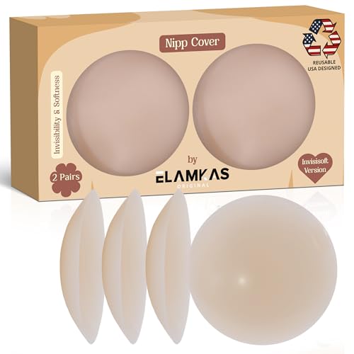 ELAMKAS ORIGINAL Silicone Nipple Covers Reusable Pasties Sticky Nipple Covers For Women Reusable Sticky Cakes NIPPLE COVERS, Crème, sizes