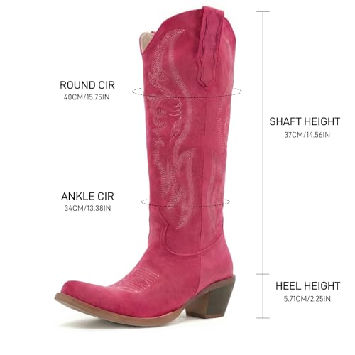 Image of Women's Mid Calf Cowboy Boots Western Pointed Toe Embroidered Boots