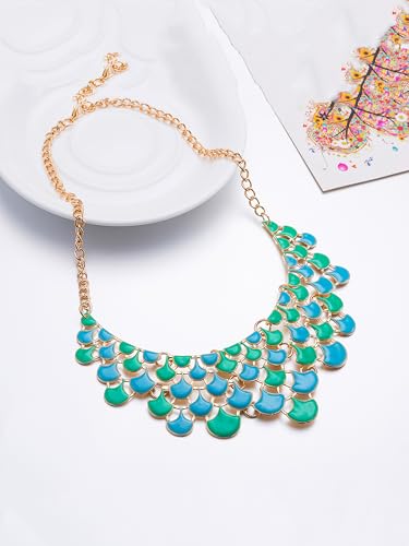 Image of Yellow Chimes Choker Necklace for Women Retro Bohemia Leaves Blue Green Choker Necklace for Women and Girls