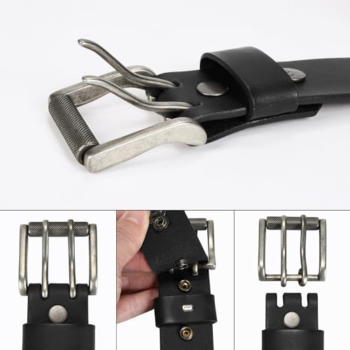 Wrangler Genuine Leather Belt for Men, 38mm Casual Belt with Removable Double-Prong Roller Buckle for Jeans, Gift for Men3
