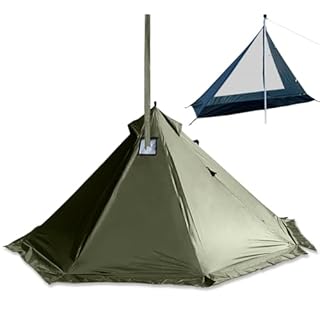 Camping Hot Tent with Wood Stove Jack Winter Teepee Tent 4 Season Backpacking Tent for Survival Hunting Military Fishing (Olive Green, 380x380x200cm fit for 2-3 man)