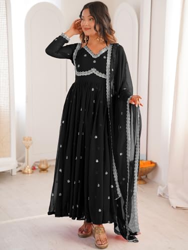 Image of Women's Georgette Sequence Embroidered Anarkali Kurta Set with Dupatta