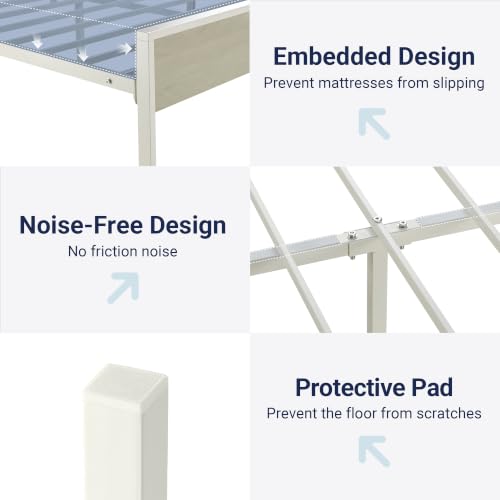 Image of Allewie King Size Bed Frame, Heavy Duty 12 Metal Slats Support, White | Wooden Headboard and Footboard, Modern Platform Bed, No Box Spring Needed, Under-Bed Storage, Noise Free, Easy Assembly