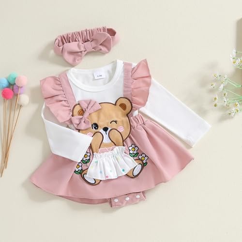Newborn Baby Girl Clothes Cute Little Bee Romper Dress Ruffle Sleeve Stripe Bodysuit + Headband Fall Winter Outfit3