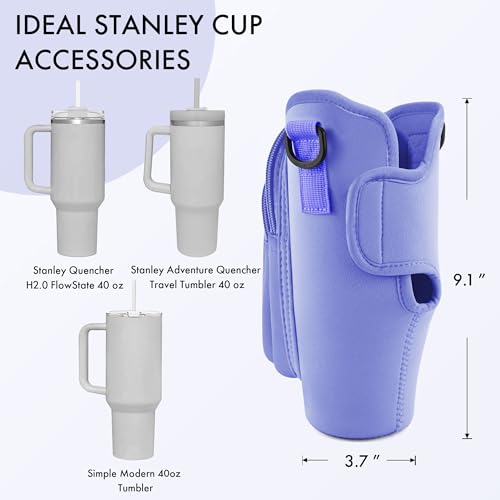 Image of Water Bottle Carrier Bag with Phone Pocket for Stanley Cup 40 /30 oz, Water Bottle Holder with Adjustable Strap& Straw Cover, Stanley Cup Accessories (Violet)