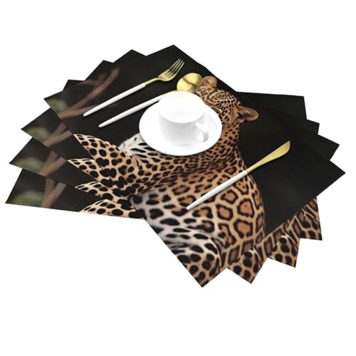Lot de 6 sets de table léopard pour repas intérieur et extérieur