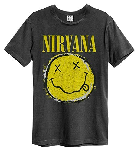 Amplified Nirvana Worn Out Smiley Mens T-Shirt - Les Beatles, Paul McCartney, John Lennon, RIngo Starr, George Harrison Amplified Nirvana Worn Out Smiley Mens T-Shirt