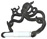 Octopus Toilet Paper Roll Holder – Cast Iron Decorative Wall Mount – Distressed Nautical Finish with Mounting Hardware (Marine Dark Brown)