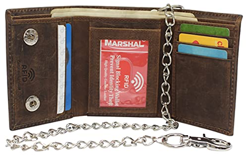 Portefeuille RFID homme en cuir marron Marshal avec chaîne - 2