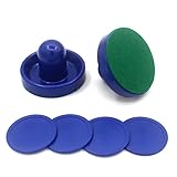 Dzxin Air Hockey Pushers, 2 Stück 96mm Air Hockey Tisch Filzschieber mit 4 Stück Roten Pucks für Ersatz Pucks Tischhammer Torhüter für Tabellen Spiel(Blau