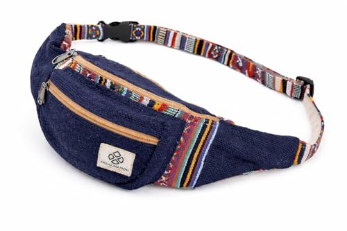 Freakmandu Cáñamo Riñonera Fanny Pack Estilo Bohemio Paquete de Cintura Cadera Bolsa para De Viajar Senderismo Correr Trotar, Azure