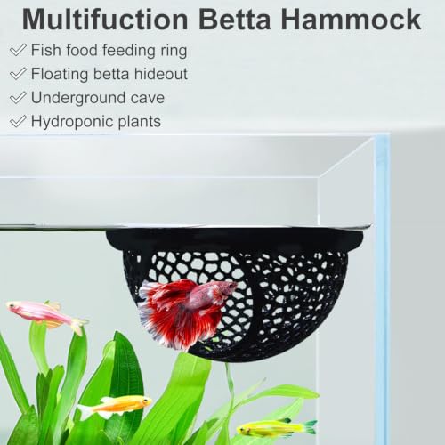 Image of Floating Betta Hammock and Feeding Ring, Aquarium Beta Hideout, Cave, Bed