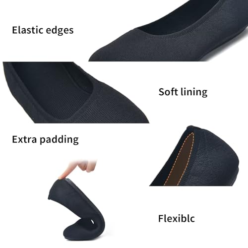 Image of Puxowe Women's Ballet Flats Breathable Knit Slip On Comfortable Round Toe Walking Shoes with Arch Support Insole for Work