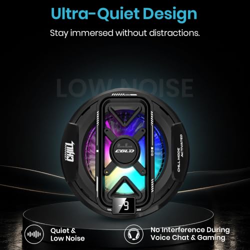 Image of PunnkFunnk Phone Cooler for Gaming, 5000 RPM 7-Blade Fan, RGB Light, Semiconductor Cooling Chip, Type-C Powered, LED Display, Clamp Mount Mobile Cooling Fan for Android & iOS (Black Lite)