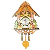 Bonalake Orologio a cucù Orologio a cucù retrò in Legno, Orologi Moderni silenziosi per Parete Soggiorno Camera da Letto, Decorazioni per la casa di Design Vintage 3D realizzate Mano
