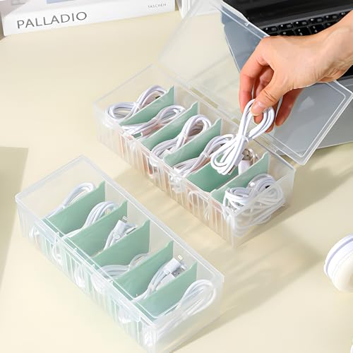 Image of 3Pcs Plastic Storage Bins, Clear Plastic Organizer Box with Dividers, with 5 Dividers, Dust-Proof And Moisture-Proof, Easy to Take, for Storing Cards, Jewelry, Crafts(9.45 x 3.94 x 2.76 Inches)