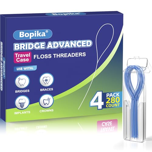 Bopika 280 Count Floss Threaders for Braces, Bridges & Implants, Flexible Nylon Threading Loops, Compatible with All Dental Floss, 4 Portable Storage Cases, Premium Orthodontic Supplies