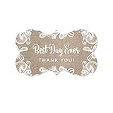 Andaz Press Burlap Lace Wedding Collection, Fancy Frame Label Stickers, Best Day Ever Thank You, 36-Pack