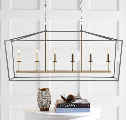Image of JONATHAN Y Pagoda 6-Light Pendant 49 inch Cage, Gray