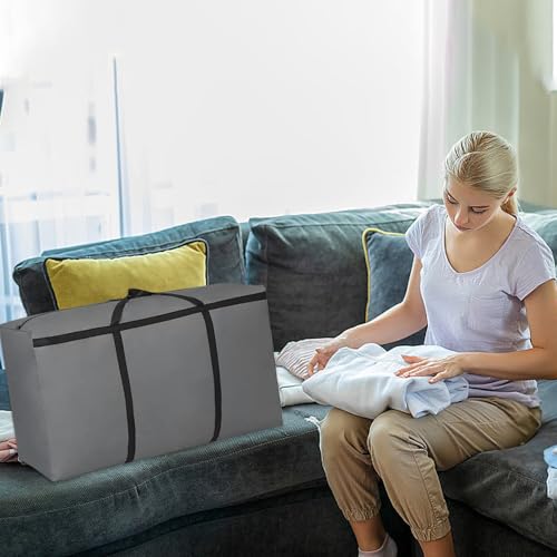 Super Groß Aufbewahrungstasche, 120L Oxford Aufbewahrungsbehälter Organisator, Langlebige Tragetasche Camping Tasche für Bettwäsche Bettdecken Kleidung Kissen Reise Organisator (Grau)