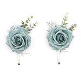 TINGE TIME Blue Boutonniere for Men Wedding, Set of 2, Groom Groomsmen Boutineers Decor for Wedding Ceremony Anniversary, Formal Dinner Homecoming and Rustic Vintage Wedding