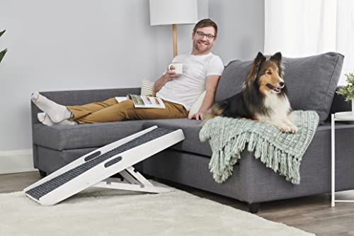 Carlson 39.5" Indoor Pet Ramp, White, Collapsible, Adjustable Height, Includes Handles, Non-Slip Carpet, And Rubber Feet #TOP4