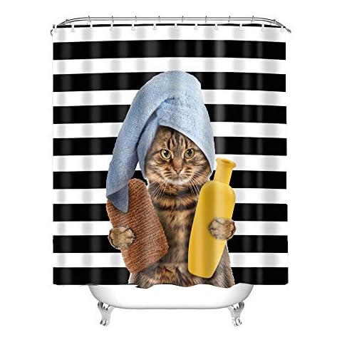 Waterproof Shower Curtain Set with 12pcs Hooks, 71x71inch Cute Cat Bathroom Shower Curtain Fabric Bathtub Curtain Home Decoration, Mould and Mildew Resistant, Quick-Drying, Weighted Hem,100% Polyester Cover