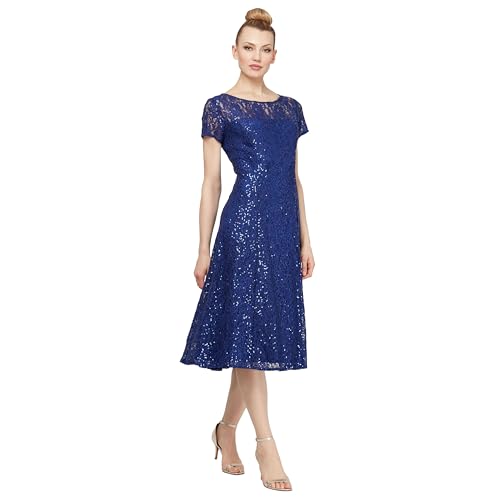 Image of S.L. Fashions Womens Stretch V-Neck Tea Length Dress