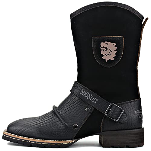 Image of OSSTONE Cowboy Boots for Men Designer Fashion Zipper-up Leather Moto Chukka western Boots Casual Shoes OS-5008-H10-A-US