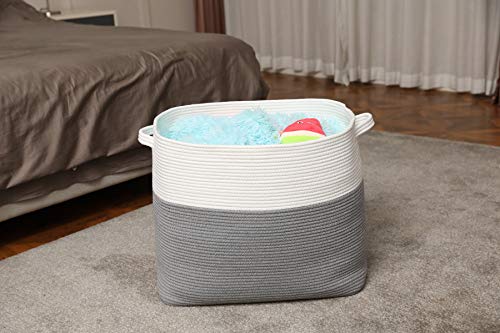 22"X14"X18" Mega Size Rectangular Extra Large Storage Basket, Cotton Rope Storage Baskets, Woven Laundry Hamper, Toy Storage Bin, For Toys Blanket In Living Room, Baby Nursery, Grey #TOP5