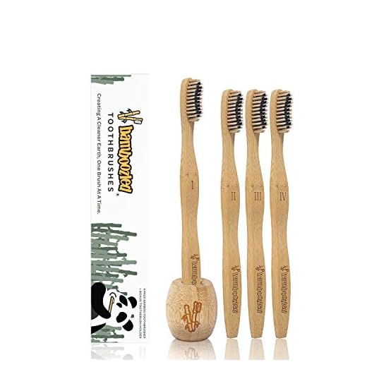 Bamboozled | Bamboo Toothbrush | BPA Free | Charcoal Infused Soft Bristles | Environmentally Friendly & Biodegradable | Set of 4 | Bamboo Toothbrush Holder | The Natural Way to Whitening Your Teeth