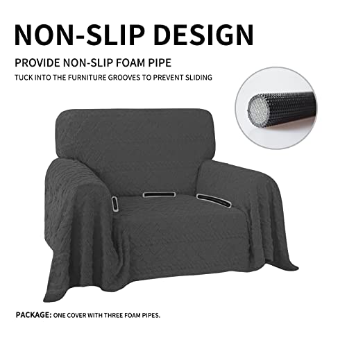 Easy-Going 80X102 Inches Chair Sofa Cover, Jacquard Velvet Couch Slipcover For 1 Cushion Couch, L Shape Sectional Covers For Dogs, Washable Sofa Blanket, Furniture Protector For Pets, Dark Gray #TOP2