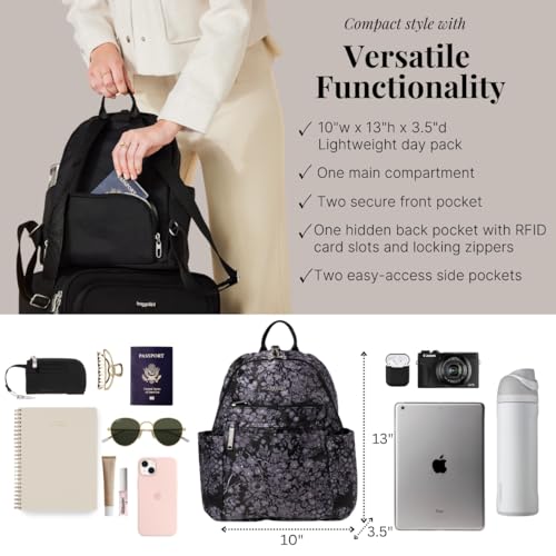 Image of Baggallini Securtex Anti-Theft Vacation Backpack Black Hydrangea
