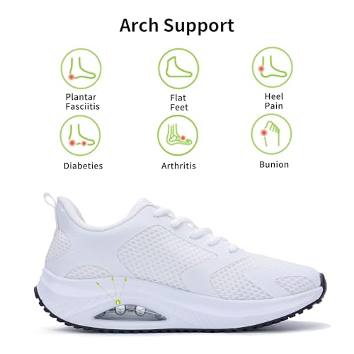 Quseek Womens Walking Shoes Plantar Fasciitis Orthotic Tennis Sneakers Comfortable Non-Slip Breathable Woman Shoe for Foot Heel Pain Relief Size US 6-112