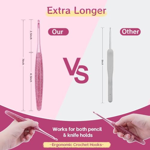 WAZAIGUR 7inch Extra Long Inline Comfy Ergonomic Crochet Hooks Set, 6 Sizes - 4