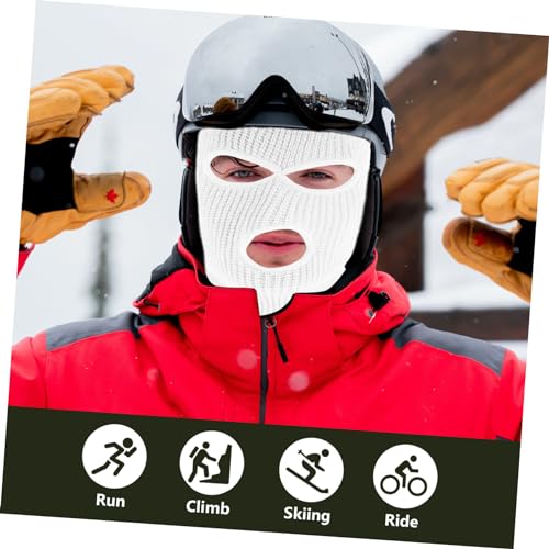 Máscara de tejido con 3 agujeros para esquí, balaclava para hombres y mujeres, cubierta cálida para actividades al aire libre en climas fríos, cómoda y transpirable, ideal para esquí, ciclismo y uso exterior, blanco miniatura 7