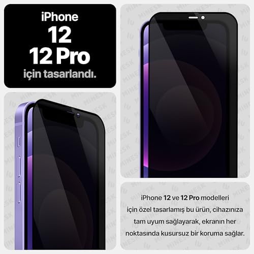 Minesk iphone 12-12 PRO için Privacy Hayalet Gizlilik filtreli Kolay Kurulum Ekran Koruyucu Toz Bırakmayan ve Kendiliğinden Yapışan Hizalama Kitli Temperli Cam (12-12 Pro) - Görsel 2