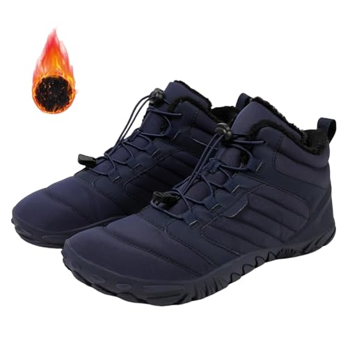 Baxtayel Hike Winter Barefoot Shoes for Women Men Wide Toe Box Boots Comfortable Winter Outdoor Non-Slip Waterproof Shoes Warm Snow Boot Hiking Walking Boots Blue