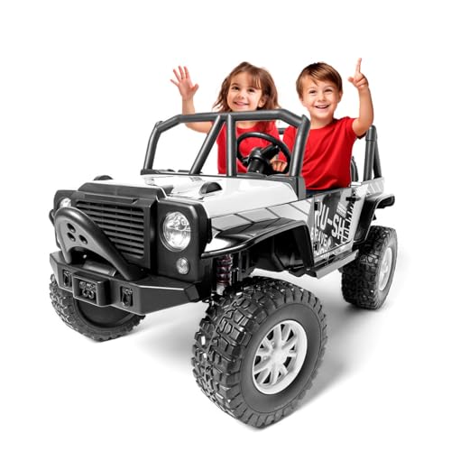 ATAA Rally biplaza 24V - Blanco- Todo Terreno para niños XL con batería 24 voltios, Ruedas de Goma, Asiento Polipiel y Mando para Padres…