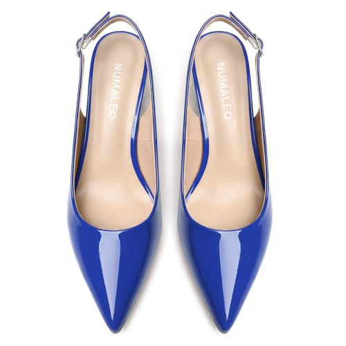Image of NUMALEO Slingback Heels for Women Pointed Close Toe Kitten Heels Patent Pumps Dress Party Comfy Heeled Sandals Stiletto 2.5 Inch Dress Shoes