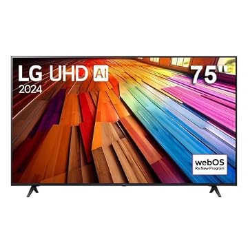 Smart TV 4K 75" LG UHD 75UT8050 Processador α5 Ger7 AI Alexa/Chromecast integrado Otimizador de Jogos webOS 24 Controle Smart Magic