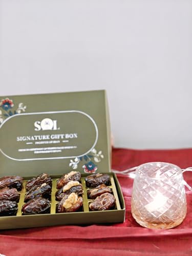 Image of Premium Dates Gift Box with Assorted Nuts - Stuffed Khajoor with Almond, Pistachio, Hazelnut & Walnut | Healthy Dry Fruit Snack | Luxury Gift Pack (12 Pcs)