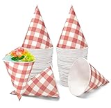 Gift Boutique 100 Gingham Snow Cone Cups Red and White Disposable Paper Cones Cup Slush Shaved Ice Sorbet Checkered For Treats Barbeque Picnic Pool