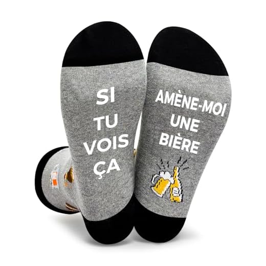 Chaussette Homme Humour Fantaisie Coton Drole Personnalisé Rigolotes Socks Anti-glissant Imprimé Lettres Cadeau Anniversaire Paternité Papi Fête des pères Biere EU 39-46