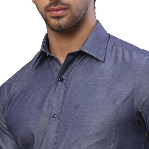 Image of Raymond Men Pure Cotton Slim Fit Solid Pattern Semi Cut Away Collar Formal Shirt