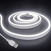 vimeepro Tira de luces LED de neón, 2 m, 5 V, USB de neón, resistente al agua, tira de luz LED, para decoración interior y exterior (sin fuente de alimentación/blanco)