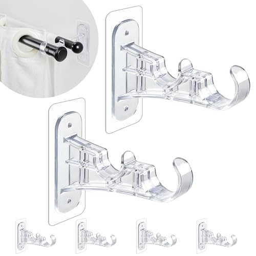 MUAKIOY Double Curtain Rod Bracket No Drill, 6-Pack Adhesive Curtain Holder by MUAKIOY - Used condition - US$16.90